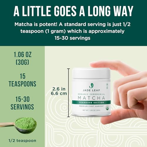 Image of Jade Leaf Ceremonial Grade Matcha Powder, 30g / 1.06oz Tin | Teahouse Edition - Ideal for Matcha Lattes or Tea Ceremonies! - Authentic Japanese Matcha Green Tea Powder - USDA Organic