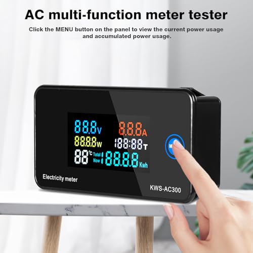 Image of Jadeshay Digital Voltmeter Ammeter Multimeter Panel, AC 50-300V 0-100A LCD Voltage Current Meter Power Energy Meter with Closed Transformer KWS-AC300