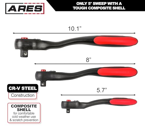 image for ARES 42033-3-Piece 72-Tooth Composite Ratchet Set - Chrome Vanadium St