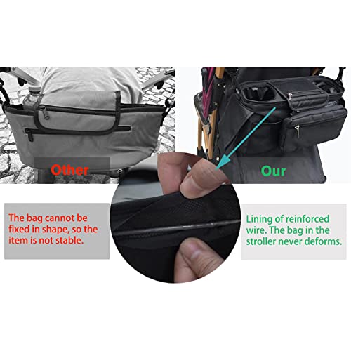 Saponhonix Kinderwagen Organizer Universal mit Isolierten Getränkehalter/Becherhalter, Kinderwagentasche Babytasche Wickeltasche Organizer, Buggy Kinderwagentasche Zubehör mit Reißverschlusstasche