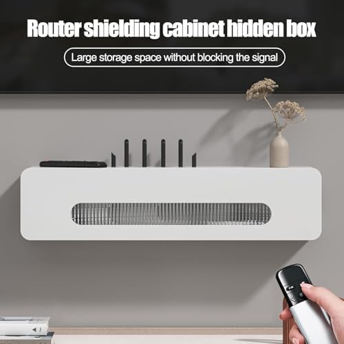Wall Mount Router Shelf - WiFi Router Storage Box & Modem Cover, Cable Management Organizer Rack for Home & Office - Grey (39.4x7.9x7.9in)