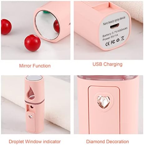 2 Pcs Nano Facial Mister Summer Portable Mini Face Mist Handy Sprayer Face Hydration Spray with USB Rechargeable Mirror Function for Skin Care Eyelash Extension Makeup(Pink,White)