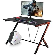 POWERSTONE Gaming Desk 46 Gaming Computer Desk - Racing Style PC Gamer Desk Large Office Writing Workstation Black Home Table
