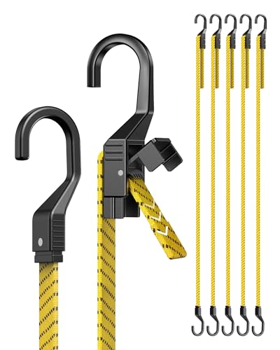 Image of 60 inch Flat Adjustable Bungee Cords with Hooks, 3X Faster to Adjust the Length | LUCKY STRAPS 6 Pack Yellow Heavy Duty Bungee Straps for Cargo, Bike, Cart, Tent, Truck, Camping, Outdoor