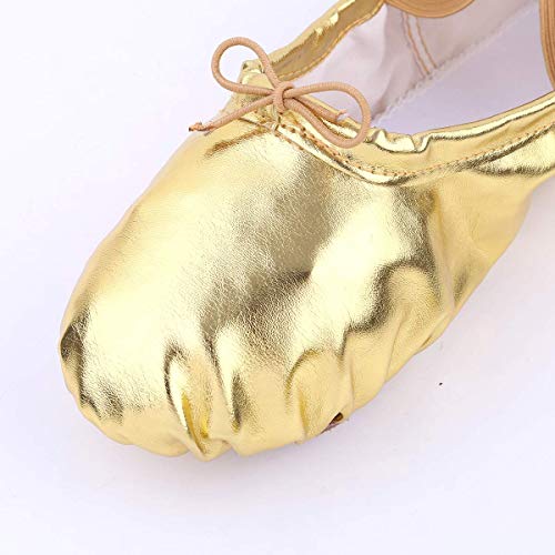 Nexete Leather Shoes In Gold Silver Split-Sole Slipper Flats Ballet Dance Shoes For Toddler Girl Women (Toddler 7 M, Gold) #TOP2