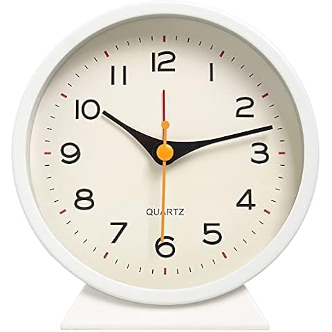SHISEDECO 4.5" Battery Operated Antique Retro Analog Alarm Clock, Small Silent Bedside Deskclock with Light Function, Non-Ticking Tableclock Decor for Living Room, Bedroom, Bedside, Shelf (White) Cover