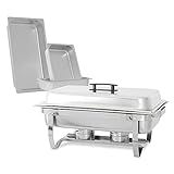 Tiger Chef 8 Quart Full Size Stainless Steel Chafer with Folding Frame and 2 Half Size Chafing Dishes Food Pans and Cool-Touch Plastic Handle on Top