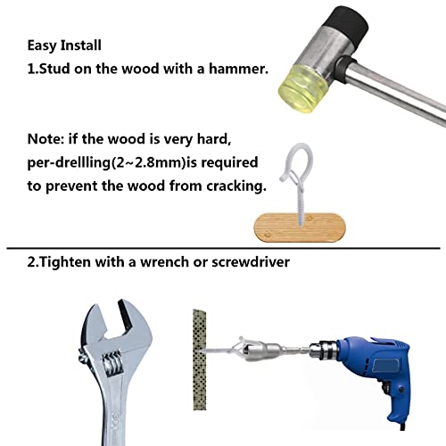 Image of TAIHUIMY Screw Hooks for Outdoor String Lights, Eye Hooks Q-Hanger Plants Christmas Rope Light Clips, Wind Chimes Decoration Hanging Safety Buckle Design, Include Wing Nut Driver (40)