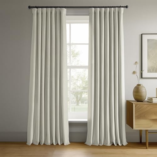 HPD Half Price Drapes Signature Velvet Thermal Blackout Curtains for Living Room 120 Inch Long (1 Panel) Rod Pocket Insulated Blackout Curtains for Bedroom Window Curtains, 50W x 120L, Porcelain White