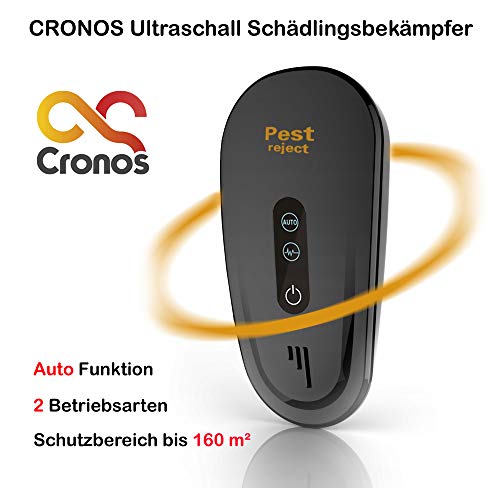 Preisvergleich Produktbild CRONOS Ultraschall Schädlingsbekämpfer Ungezieferabwehr Insektenvertreiber Mäuseabwehr Rattenabwehr - Vertreiber gegen Insekten & Nagetier giftfrei - Deutscher Hersteller - 2 Betriebsarten