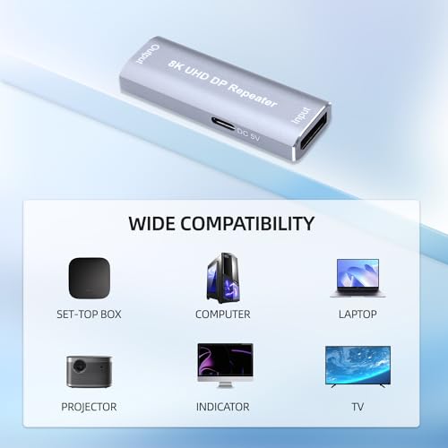 Image of 8k Displayport Repeater,Displayport Amplifier Repeater,DP Signal Booster Support Audio Formats DTS-HD /Dolby truehd /DTS /Dolby-ac3 / DSD (Gray DP 1.4)