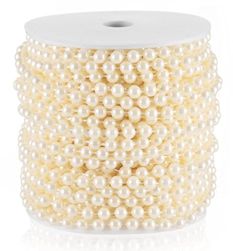 Craft String Pearls 6MM Pearl Bead, 66 Feet Ivory Faux Pearl Garland Spool Roll Strand Wedding Party Decoration, Christmas Tree Decorations