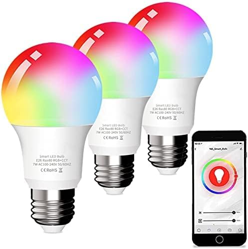 Peteme Alexa Smart Light Bulbs, RGB Color Changing WiFi Smart Bulbs That Work with Alexa, Siri, Echo, Google Home (No Hub Required), E26 A19 7W (3 Pack)