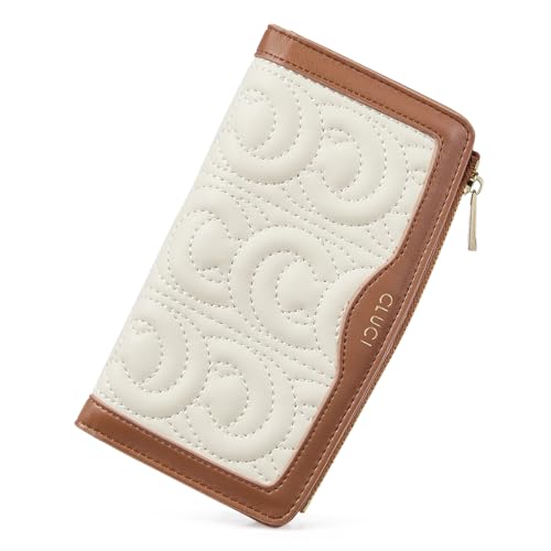 CLUCI Monedero para mujer, de piel suave, largo, monedero grande, muchos compartimentos para tarjetas para mujeres, Z01-beige., small, Elegante