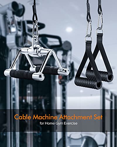 Ulalov Cable Attachments for Gym, V Row Double D Handle Cable Attachment Handles, Cable Machine Attachments for Weight Lifting: Steel Rotating V Handle with Rubber, 2 Exercise Handles, 3 Carabiners