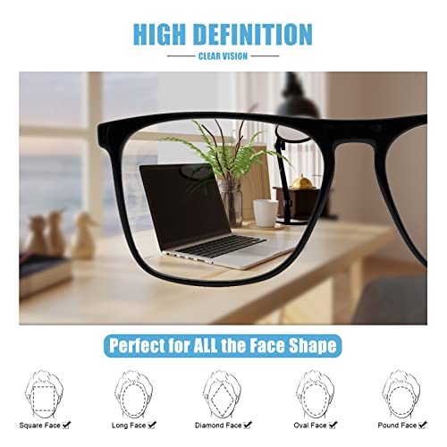 Image of Oversized Blue Light Blocking Glasses for Men Square Clear Frame Anti Blue Ray Mens Computer Eyeglasses Fashion Black