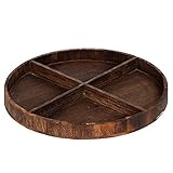 Divided Serving Tray Wood Snack Serving Tray 4 Section Round Divided Serving Tray, Food Serving Tray...