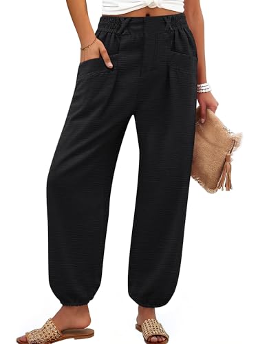 Image of ANRABESS Womens Pants Elastic Waist Summer Casual Harem Barrel Lounge Work Slacks Cropped Beach Vacation Clothes with Pockets