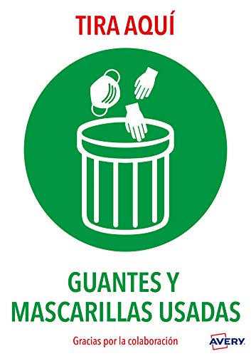 Avery España AV_KITCOVID7_ES Señalización Coronavirus COVID19-TIRAR GUANTES Y MASCARILLAS USADAS, 2Hojas A4