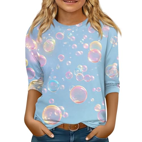 Outfits for Teen Girls Plus Size 3/4 Sleeve Round Neck Shirts Blouses Elbow Sleeve Summer Cute Y2K Tops 5-16 Years