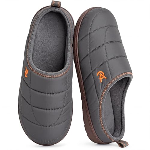 VeraCosy Men's Quilted Slip on Slippers with Anti Skid Outsole for Indoor Outdoor Steel Gray,8-9 UK