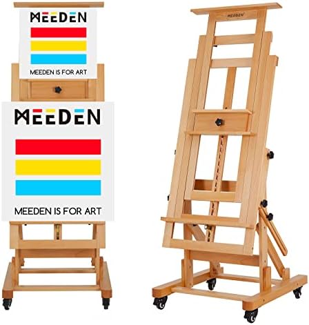 MEEDEN Deluxe Movable H-Frame Studio Easel,Multi-Function Artist Easel, Heavy Duty Art Easel,Display Easel,Extra Large and Thicken Solid Beech Wood Easel, Holds Canvas Art Up to 78.7" High