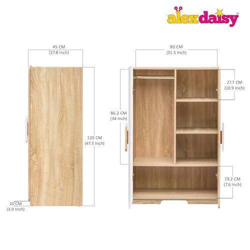 Image of Alex Daisy Romania Kids 2 Door Wardrobe for 3-12 Years| Non-Toxic Safe Material | Soft Coated Premium Finish | Engineered Wood Kids Bedroom Storage Cupboard (White, Medium)