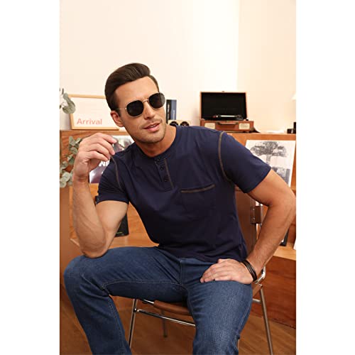Aulemen Men's Henley Shirts Short Sleeve Casual Lightweight Slim Fit Basic Button T-Shirt with Pocket3