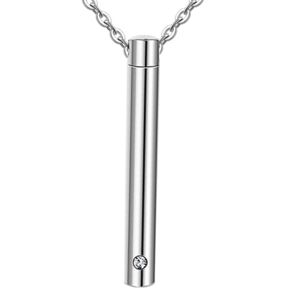 Collier funéraire pour cendres avec pendentif cylindre mémoriel en cristal