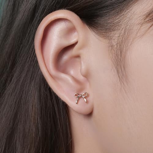 Limerencia Bow Earrings F136 Titanium Tiny Bow Studs Small Cute Bowknot post Stud Earrings Gold Silver Tone for Teens Sensitive Ears 6