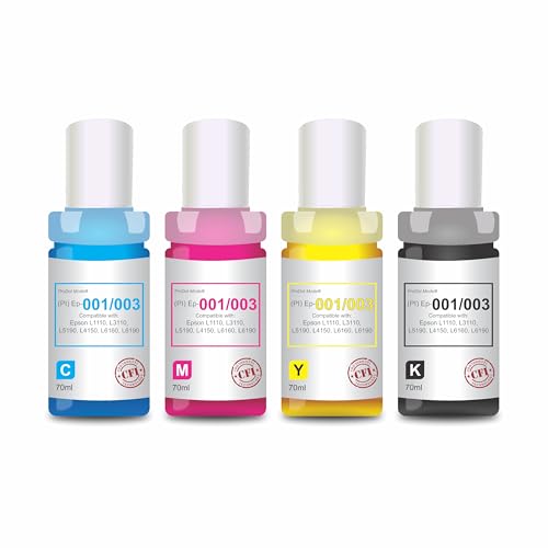 Image of ProDot ProSeries Ep 001 /003 Inkjet Ink Refill Compatible with Epson L1110, L1455, L3100, L3101, L3110, L3150, L4150, L4160, L5190, L6160, L6170, L6190 Ink Tank Printers (70 ml CMYK)