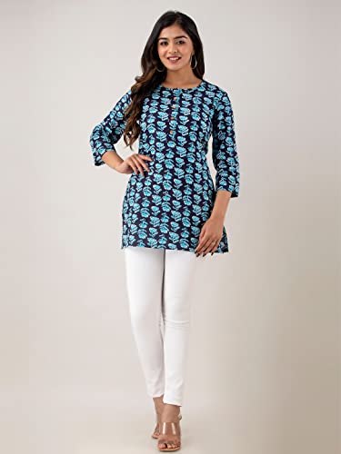 Image of feranoid Women Cotton Printed Straight Short Kurti