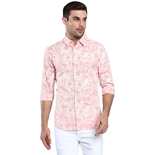Image of Dennis Lingo Men's Floral Slim Fit Cotton Casual Shirt with Spread Collar & Full Sleeves