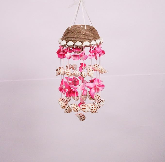 Shellkrafts Sea Shell Wind Chime for Home Decor | Balcony & Garden | Soothing Rain Sound & Very Lucky According to Vastu | Attracts Good Luck | Positive Energy (Pink)-image-23
