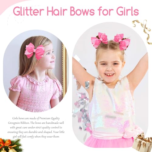 Pinzas moño brillantes para cabello 4 pulgadas rosa miniatura 4
