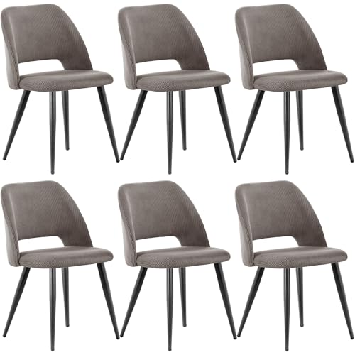 WAFTING Lot de 6 Chaises de Salle à Manger, Chaise avec Velours Côtelé en Éponge Épaisse, Chaise de Cuisine avec Pieds Métalliques Séparés, pour Salle...