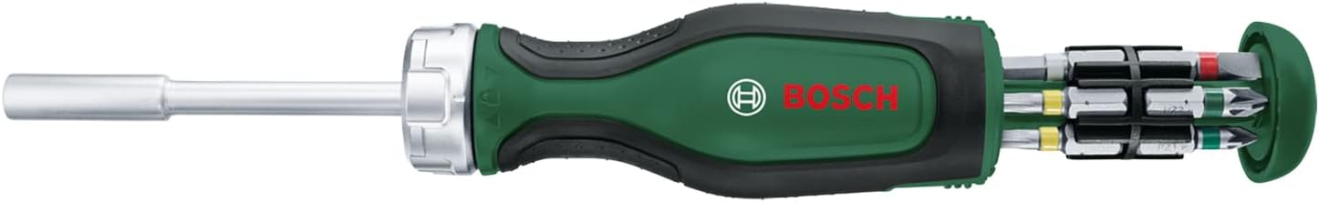 Bosch Home and Garden Rachet Screwdriver with 12 Bits (High-Torque Ratchet Screwdriver for Efficient,Heavy-Duty Screwdriving;Pop-Up Bit Magazine;12 Bits Included; Magnetic Bit Holder) - Amazon Edition
