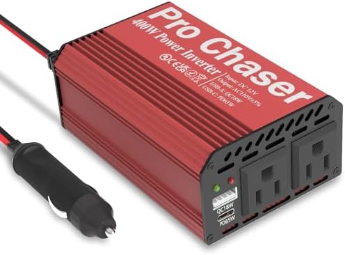 Pro Chaser 400W Power Inverters for Vehicles - DC 12v to 110v AC Car Inverter Converter, USB-A, PD 65W USB-C Ports, Dual AC Adapter for Air Compressor Laptops