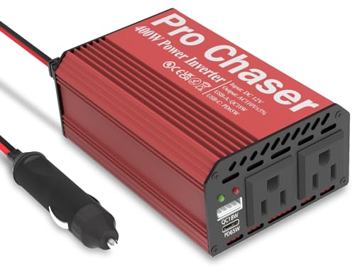 Pro Chaser 400W red inverter with PD 65W USB-C and dual AC outlets