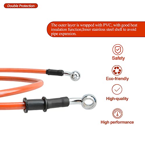 Zyhw Motorcycle Brake Line, 110Cm/43.31"Universal Hydraulic Clutch Oil Pipe, Motocross Stainless Steel Braided Accessories For Bikes Enduro Motocross Street Bikes(Orange) #TOP2