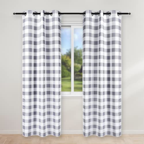Simple Deluxe Buffalo Check Blackout Curtains Panels for Living Room Bedroom Farmhouse Courtyard Style Room Darkening Thermal Insulated Plaid Grommet Curtain