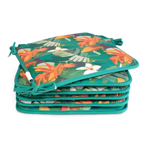 MANEMI Pack 6 Cojín para Silla 40x40x2 cm｜Repelente al Agua y fácil de Limpiar｜con Cintas de sujeción｜Uso Interior y Exterior｜Ideal para Comedor, terraza, jardín u Oficina