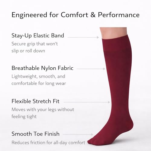 Image of Diamond Star Women's Trouser Socks, Opaque Knee High Nylon Socks, Stretchy Comfort Fit for Work and Casual, 6 Pairs