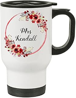 Forever Personal Designs Personalised Teacher with Flowers Print White Travel Mug