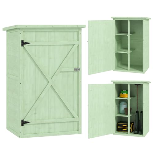 Outsunny Wooden Garden Shed, Outdoor Storage Small Shed with 2 Shelves, Sloped Roof and Bolt Latch, Compact Utility Tool Cabinet Organiser for Yard Patio Garage, 75 x 56 x 115 cm, Green