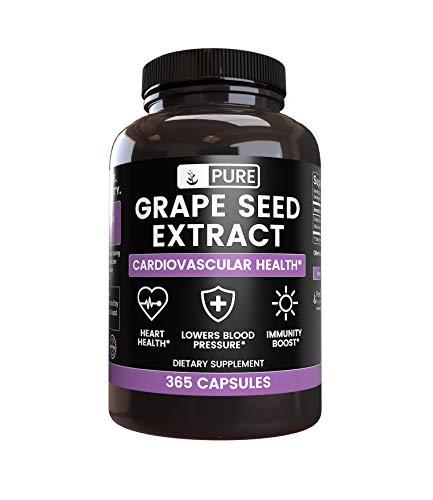 100% Pure Grape Seed Extract, 365 Capsules, 400 mg Serving, No Magnesium or Rice Fillers, Non-GMO, Made in The USA, Natural Source & Gluten-Free with No Additives