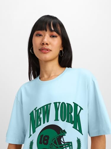 Image of JUNEBERRY Round Neck Drop Shoulder Round Neck Black & White Graphic Printed Pure Cotton Oversized Baggy Fit Half Sleeve T-Shirt for Women & Girls (Sizes: S to 2XL)