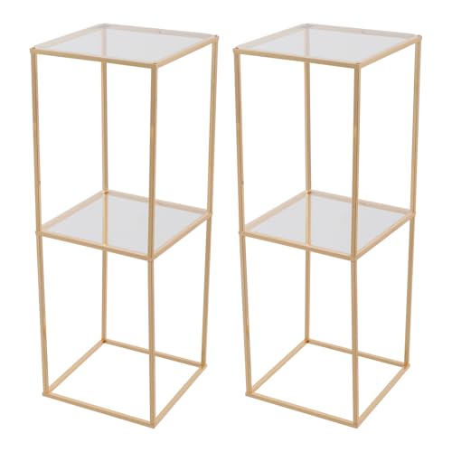 Set di 2 supporti per fiori dorati (80 cm) – decorazione per matrimonio con piastra acrilica, fondo in metallo, vasi geometrici a colonna, per decorazione da tavolo, compleanno, festa