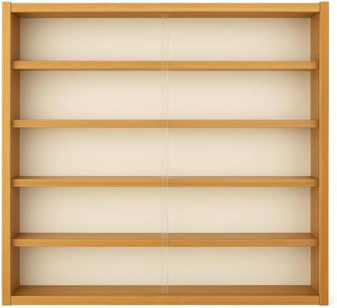 Reveal Wall Display Cabinet โ 4 Glass Shelves, Oak Finish