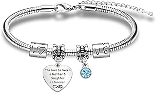 WTOPP Mother and Daughter Bracelet Gifts Bangles Mom I Love You Silver Charm Bracelets for Mother Mother's Day Christmas Gifts for Mum - The Love Between a Mother and Daughter is Forever.